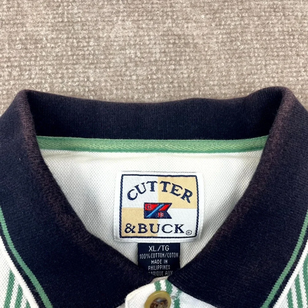 Cutter & Buck Grand Cypress Polo Shirt Mens XL White‎ Striped Cotton Performance